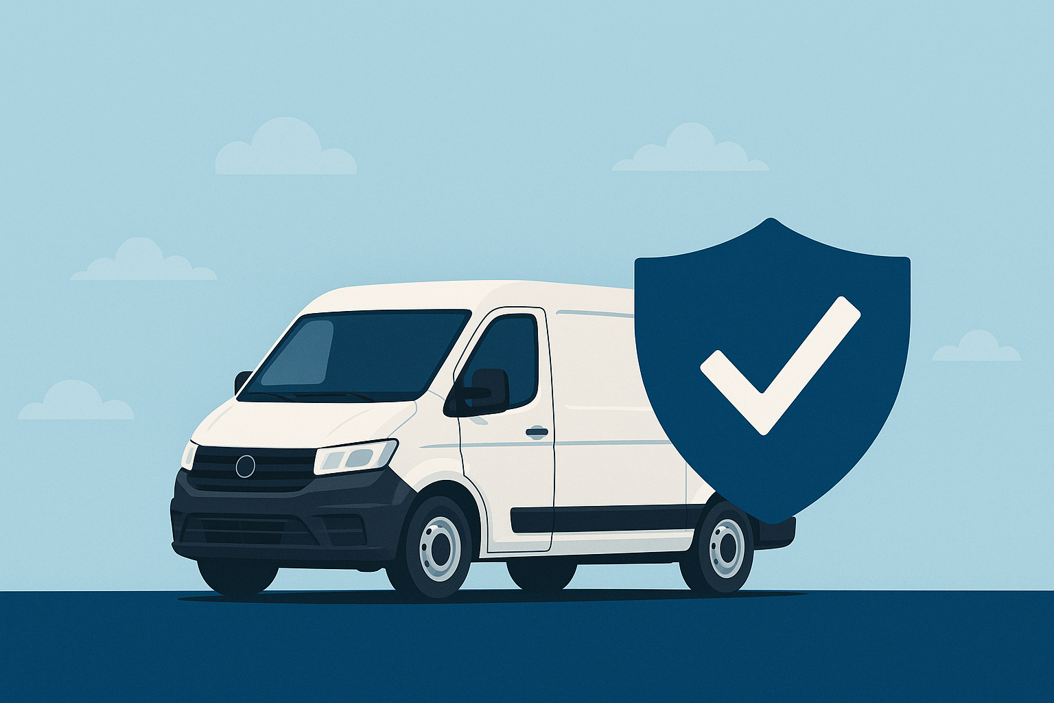 graphic of a van with a shielf and a tick next to it