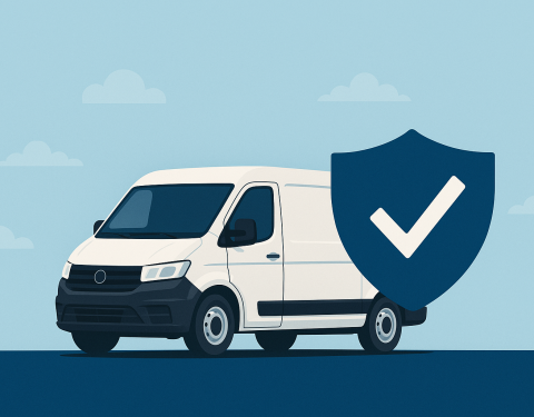 graphic of a van with a shielf and a tick next to it