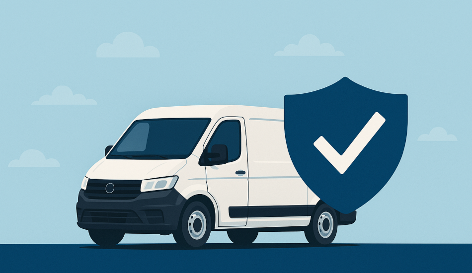 graphic of a van with a shielf and a tick next to it